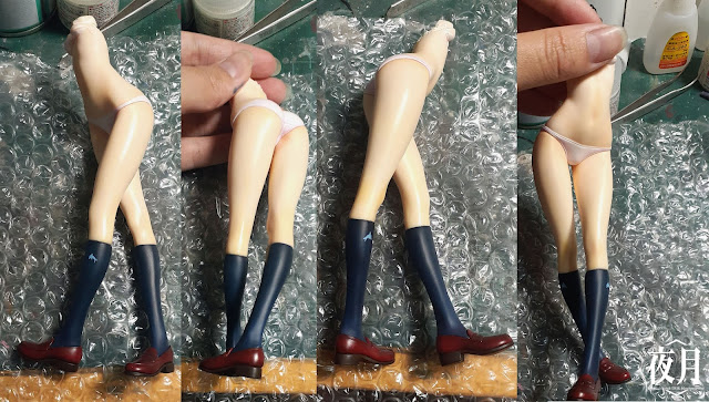 PVC 完成品印花修復後 兩腳小腿襪色差消除